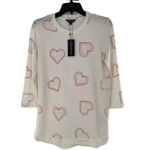 Love & Lace Top Women's Size Small Stretch Heart Prints Valentine 3/4 Sleeve